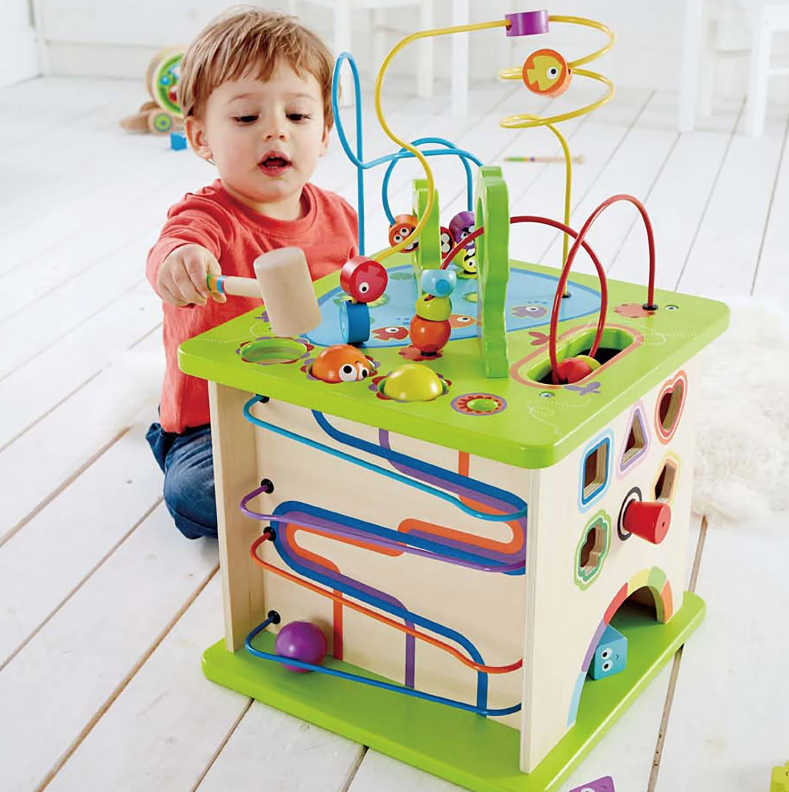 Hape wooden top activity cube
