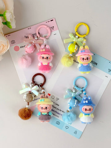 Labubu Inspired "E" Keychain: Multi-Colored