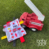 Firefighter Rescue Firetrucks Learning Lovey Crinkle Tag Sensory Toy 8"x8"