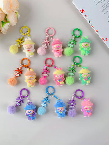 Labubu Inspired Poof Cute Keychain Accessory: Multi-Colored
