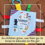 Illinois Toy Teaches State Facts Crinkle Tag Square 8"x 8"