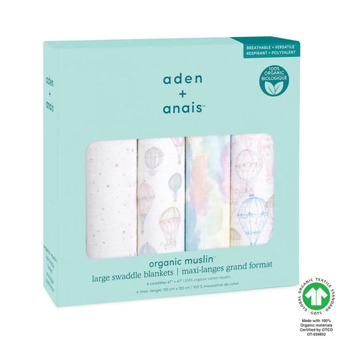 Aden + Anais 4 pack Organic Muslin Swaddles- Above the Clouds