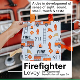 Firefighter Rescue Firetrucks Learning Lovey Crinkle Tag Sensory Toy 8"x8"