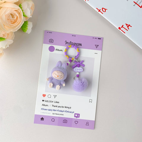Labubu Inspired Hot-Selling Cute Keychain for Girls,Car Key Accessory: Purple