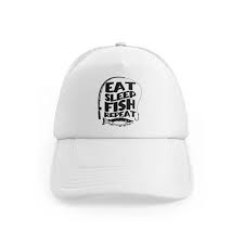 Eat and Sleep Fish Hat- White