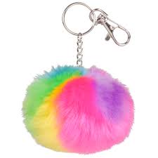 TS - 3.25” Rainbow Furry PomPom Clip-on Keychain