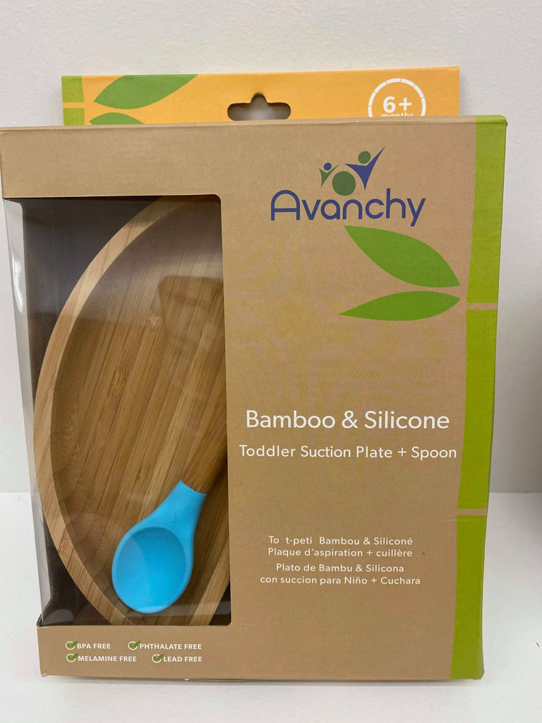 Avanchy Bamboo Baby Suction Bowl/Spoon Green