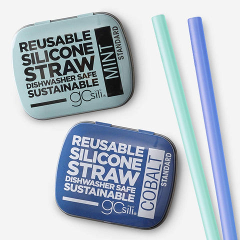 Go sili Silicone Straw Tin - 2Pk Blues