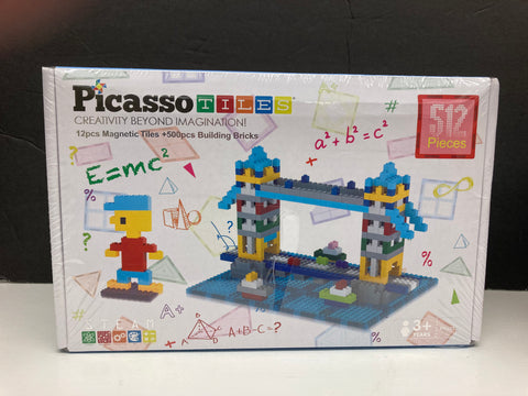Picasso Tiles 12pc Magnetic Tiles + 500pc Building Bricks