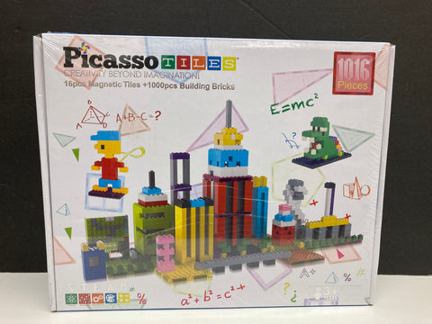 Picasso Tiles 16pc Magnetic Tiles + 1000pc Building Bricks