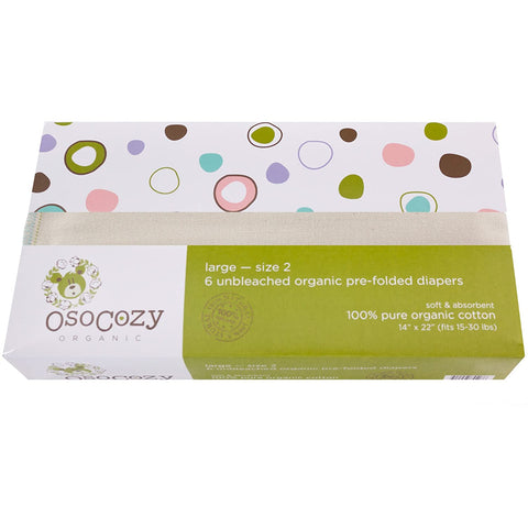 OsoCozy Organic Prefold -  6 pack Unbleached - Large Size 2