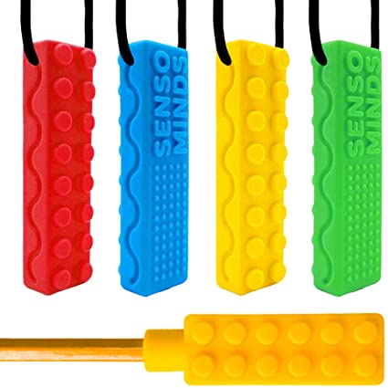 Tilcare Chew Chew Pencil Sensory Necklace 3 Set - Best for Kids or Adults  That like Biting or Have Autism – Perfectly Textured Silicone Chewy Toys -  Chewing Pendant for Boys &